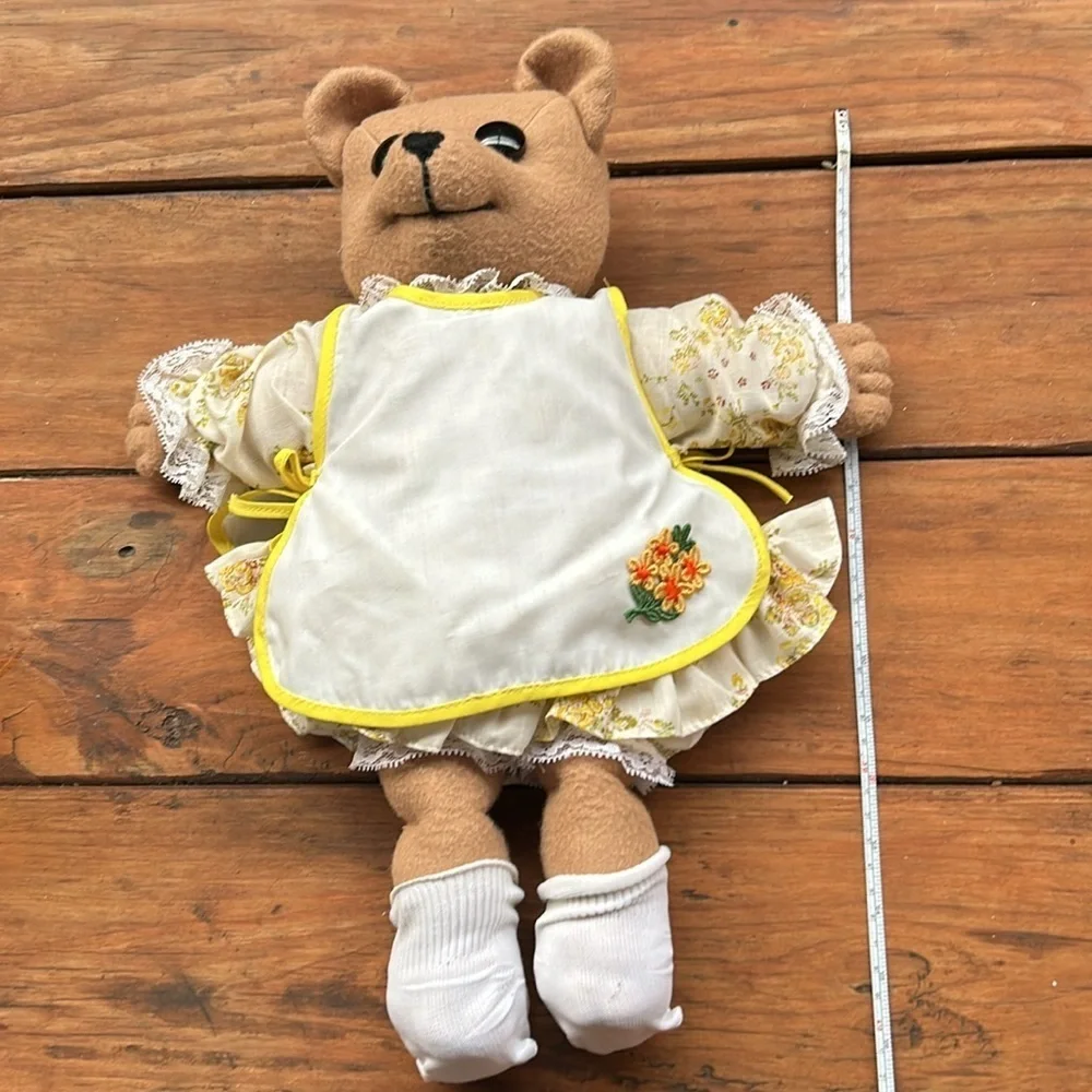 Handmade Teddy Bear with Yellow Floral Dress and Apron